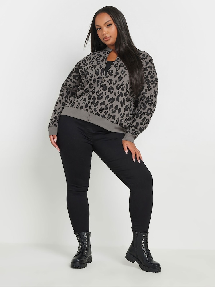 Yours Curve Grey Oversized Bomber Jacket - Image 2 of 6