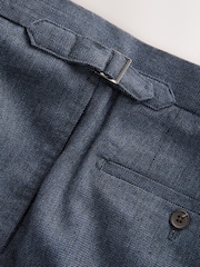 Blue Regular Fit Smart Wool Blend Trousers With Linen and Functional Side Adjusters - Image 11 of 12