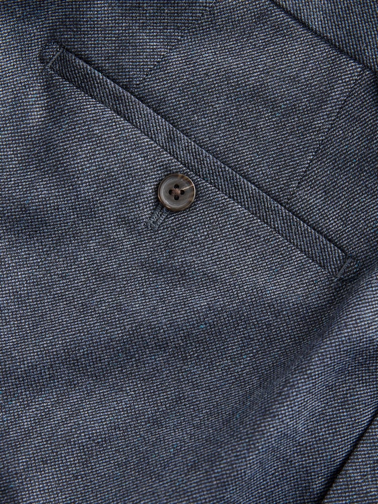 Blue Regular Fit Smart Wool Blend Trousers With Linen and Functional Side Adjusters - Image 12 of 12