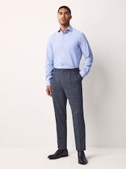 Blue Regular Fit Smart Wool Blend Trousers With Linen and Functional Side Adjusters - Image 2 of 12