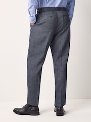 Blue Regular Fit Smart Wool Blend Trousers With Linen and Functional Side Adjusters - Image 4 of 12