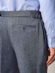 Blue Regular Fit Smart Wool Blend Trousers With Linen and Functional Side Adjusters - Image 6 of 12