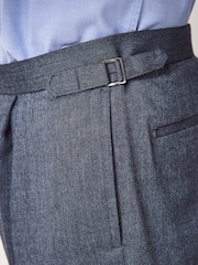 Blue Regular Fit Smart Wool Blend Trousers With Linen and Functional Side Adjusters - Image 7 of 12