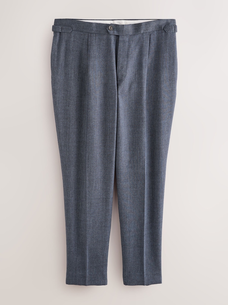 Blue Regular Fit Smart Wool Blend Trousers With Linen and Functional Side Adjusters - Image 8 of 12