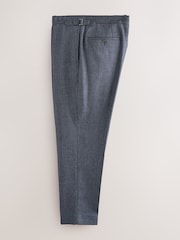 Blue Regular Fit Smart Wool Blend Trousers With Linen and Functional Side Adjusters - Image 9 of 12