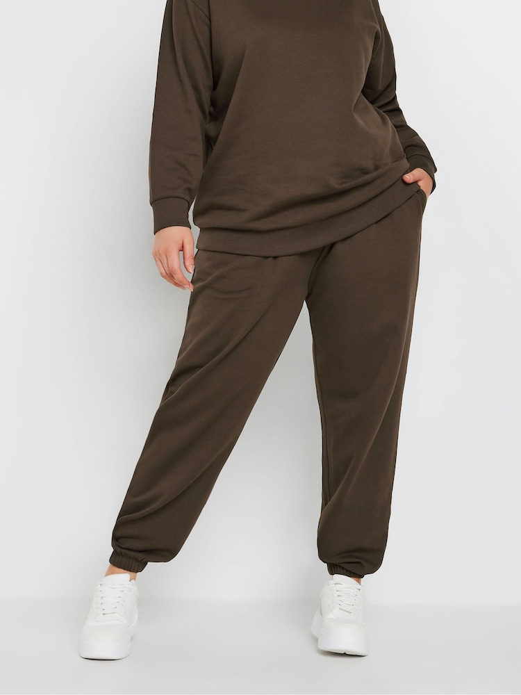 Yours Curve Brown Cuffed Chocolate Joggers - Image 1 of 5 Yours Curve Brown Cuffed Chocolate Joggers - Image 1 of 5