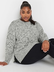 Yours Curve Black All Over Twist Jumper - Image 1 of 5