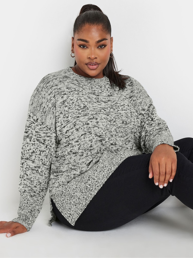 Yours Curve Black All Over Twist Jumper - Image 1 of 5