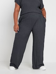 Yours Curve Grey Crinkle Plisse Trousers - Image 1 of 5