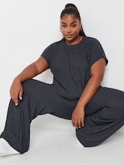 Yours Curve Grey Crinkle Plisse Trousers - Image 4 of 5