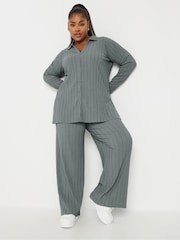 Yours Curve Grey Pinstripe Textured Shirt - Image 2 of 4