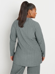 Yours Curve Grey Pinstripe Textured Shirt - Image 3 of 4