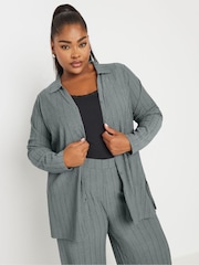 Yours Curve Grey Pinstripe Textured Shirt - Image 4 of 4