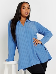 Yours Curve Blue Pinstripe Textured Shirt - Image 1 of 4