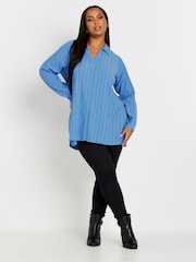 Yours Curve Blue Pinstripe Textured Shirt - Image 2 of 4