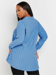 Yours Curve Blue Pinstripe Textured Shirt - Image 3 of 4