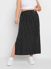 Yours Curve Black Pinstripe Textured Tube Skirt - Image 1 of 6