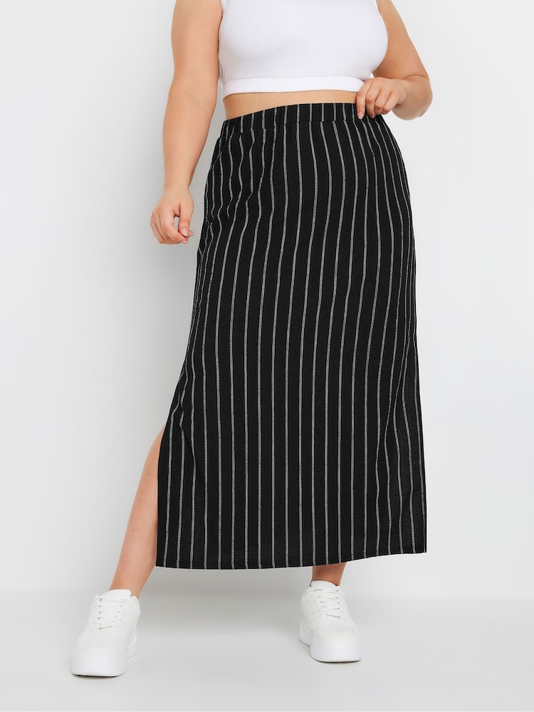 Yours Curve Black Pinstripe Textured Tube Skirt - Image 1 of 6