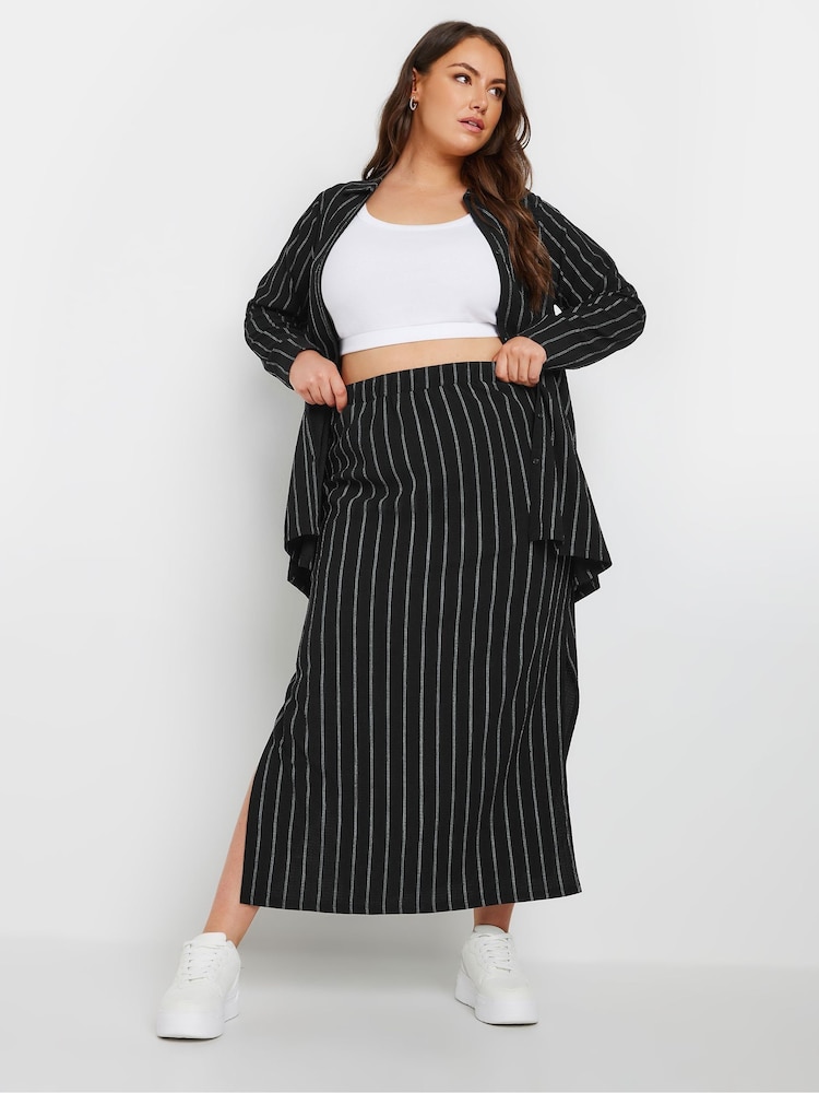 Yours Curve Black Pinstripe Textured Tube Skirt - Image 2 of 6