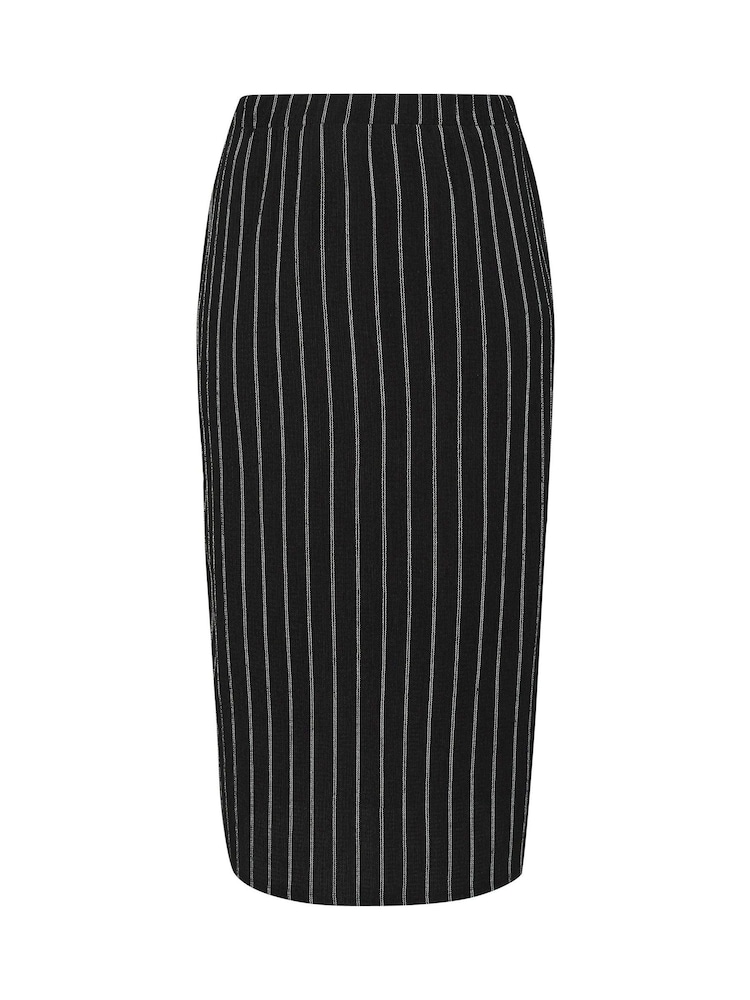 Yours Curve Black Pinstripe Textured Tube Skirt - Image 6 of 6