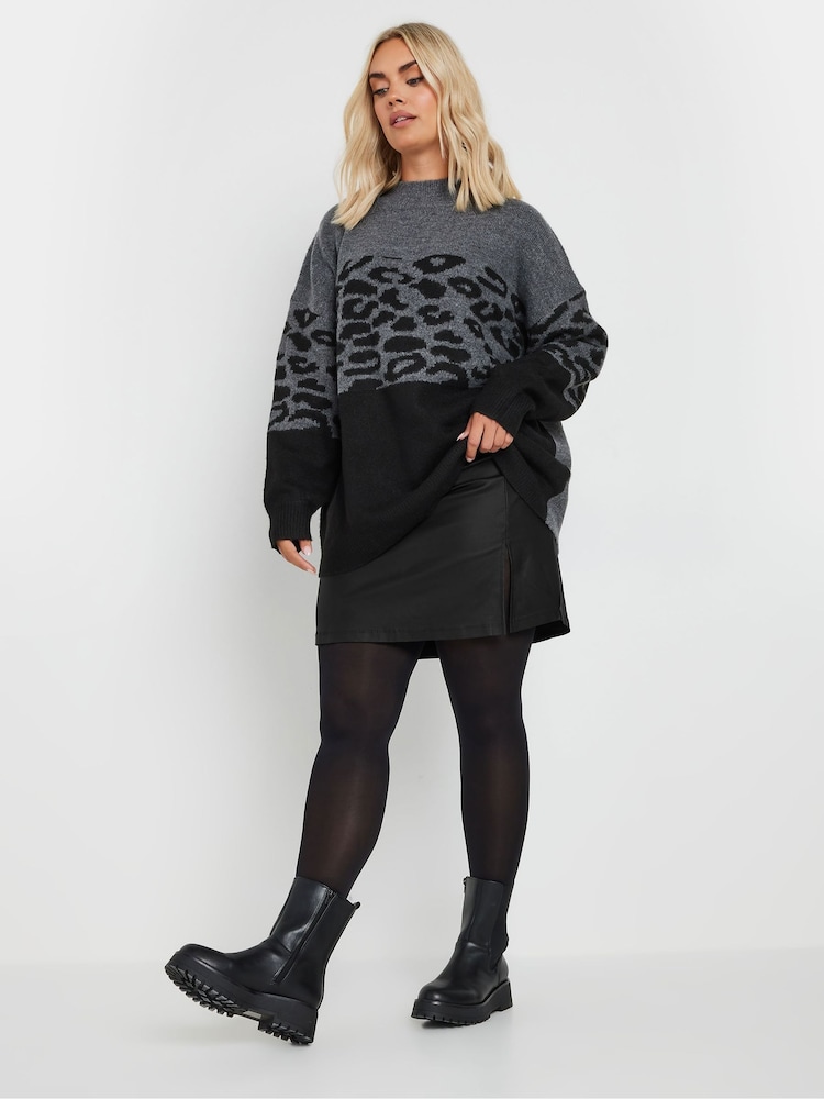 Yours Curve Black Coated Slit Mini Skirt - Image 2 of 6
