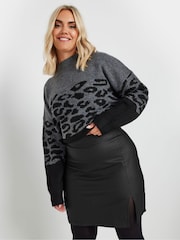 Yours Curve Black Coated Slit Mini Skirt - Image 3 of 6