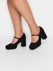 Yours Curve Black Extra-Wide Fit Mary Jane Platform Shoes - Image 1 of 5