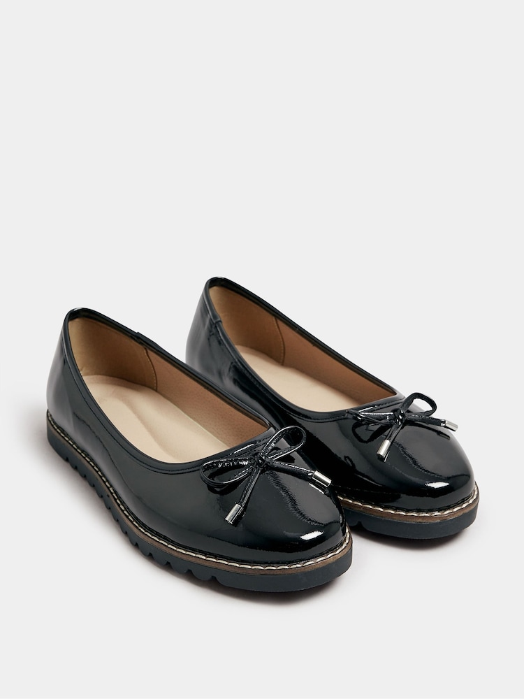 Yours Curve Black Extra Wide Fit Ballet Patent Pumps - Image 2 of 5 Yours Curve Black Extra Wide Fit Ballet Patent Pumps - Image 2 of 5