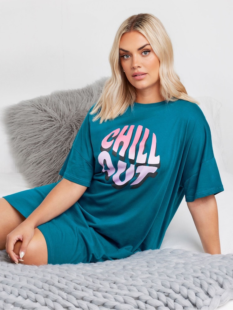 Yours Curve Blue Chill Out Sleep 100% Cotton Nightie - Image 1 of 5