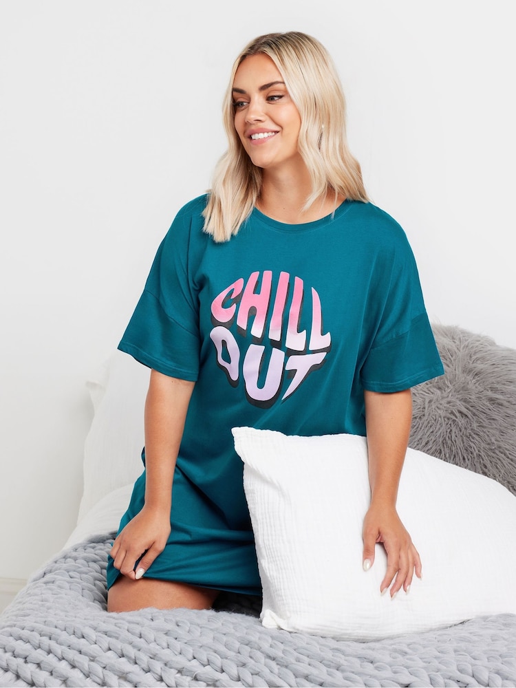 Yours Curve Blue Chill Out Sleep 100% Cotton Nightie - Image 4 of 5