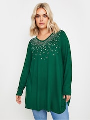 Yours Curve Green Star Stud Embellished Top - Image 1 of 5