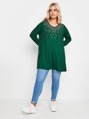 Yours Curve Green Star Stud Embellished Top - Image 2 of 5