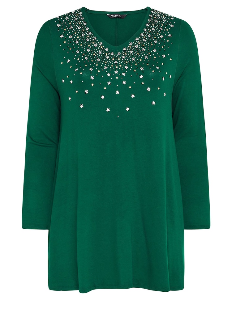 Yours Curve Green Star Stud Embellished Top - Image 5 of 5