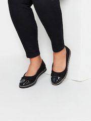 Yours Curve Black Extra Wide Fit Toe Cap Ballet Pumps - Image 1 of 6