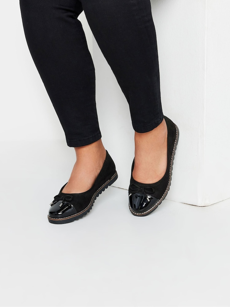 Yours Curve Black Extra Wide Fit Toe Cap Ballet Pumps - Image 1 of 6