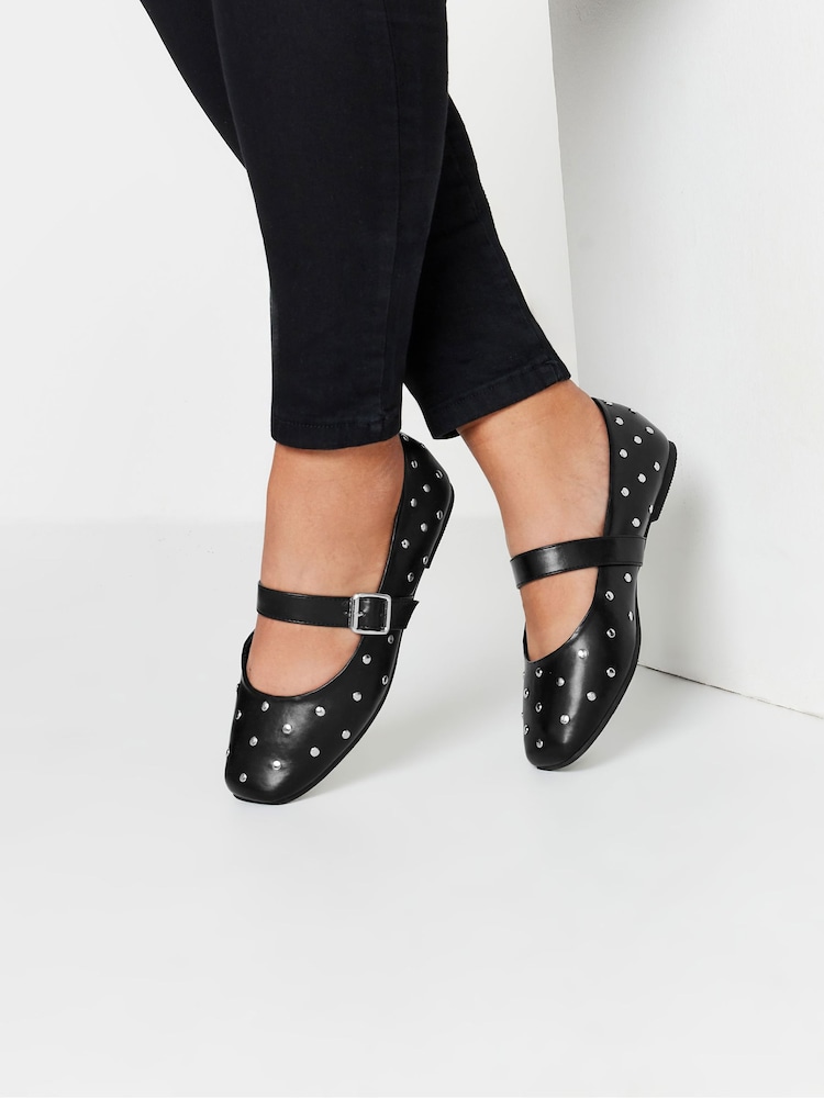 Yours Curve Black Extra Wide Fit Toe Cap Ballet Pumps - Image 2 of 6
