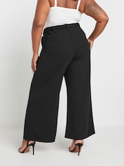 Yours Curve Black Textured Tie Waist Wide Leg Trousers - Image 3 of 4