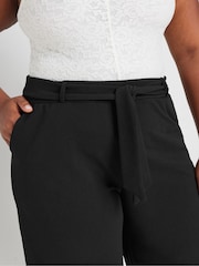 Yours Curve Black Textured Tie Waist Wide Leg Trousers - Image 4 of 4