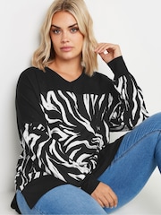 Yours Curve Black Abstract Print Top - Image 1 of 5