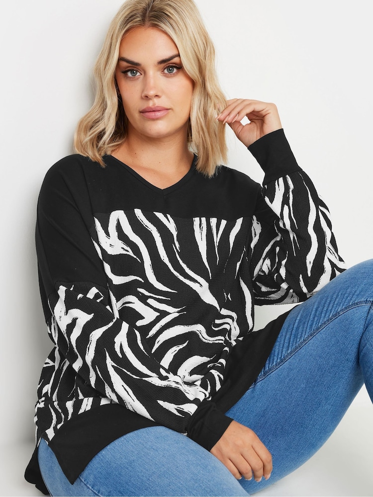 Yours Curve Black Abstract Print Top - Image 1 of 5