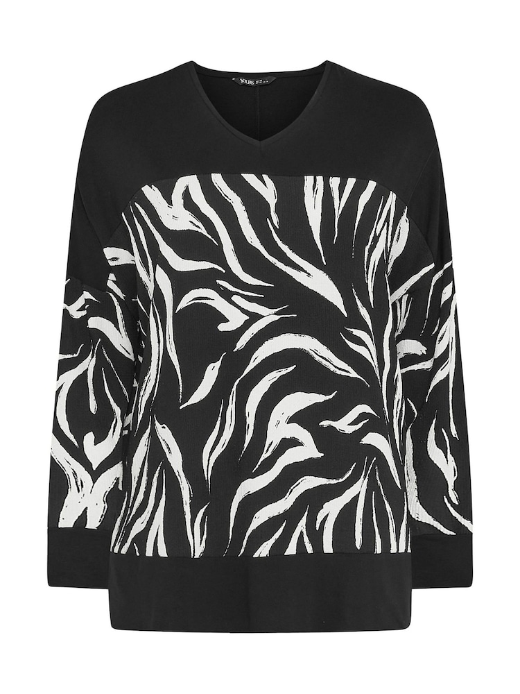 Yours Curve Black Abstract Print Top - Image 5 of 5