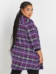 Yours Curve Purple Boyfriend 100% Cotton Brushed Check Shirt - Image 3 of 5