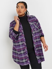 Yours Curve Purple Boyfriend 100% Cotton Brushed Check Shirt - Image 4 of 5