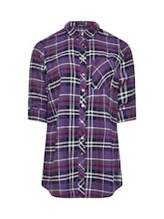 Yours Curve Purple Boyfriend 100% Cotton Brushed Check Shirt - Image 5 of 5