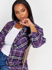 Yours Curve Purple Boyfriend 100% Cotton Brushed Check Shirt - Image 6 of 6