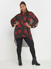 Yours Curve Black Extreme Dip Back Shirt - Image 2 of 5