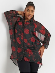 Yours Curve Black Extreme Dip Back Shirt - Image 4 of 5