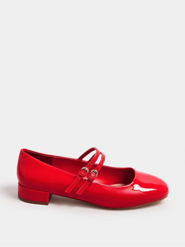 Yours Curve Red Extra Wide Fit Extra-Wide Mary Jane Fit Low Block Patent Shoes - Image 2 of 5