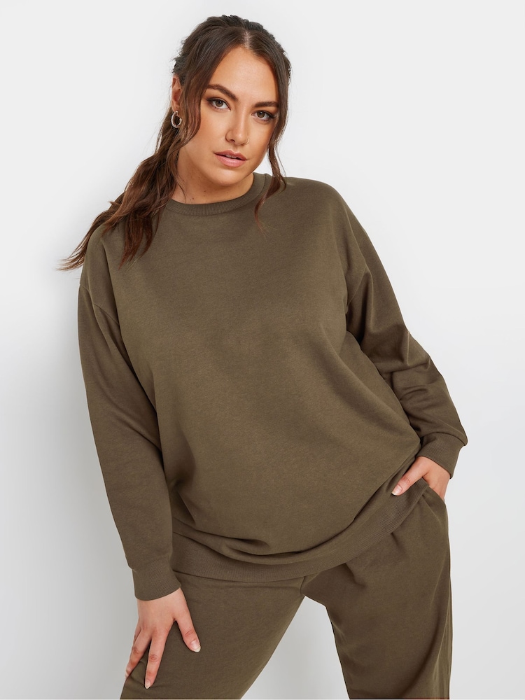 Yours Curve Brown Crewneck Sweatshirt - Image 1 of 5