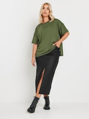 Yours Curve Black Coated Midaxi Skirt With Front Slit - Image 2 of 5